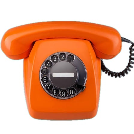 A retro orange telephone handset, representing getting in touch with Skiip