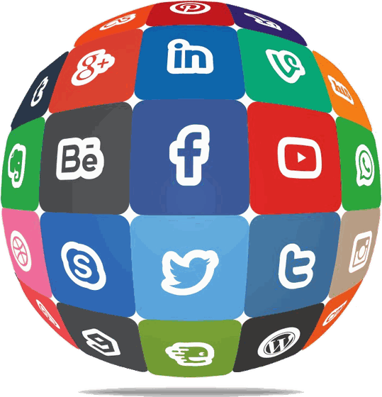 Sphere of social media platform icons, representing multi-channel digital marketing